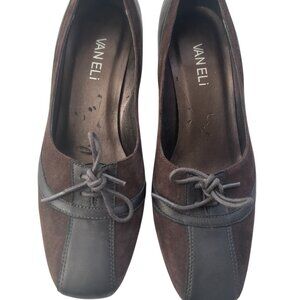 Vaneli Brown Leather and Suede Women's sz 6 1/2 shoes with 2 1/2"heel